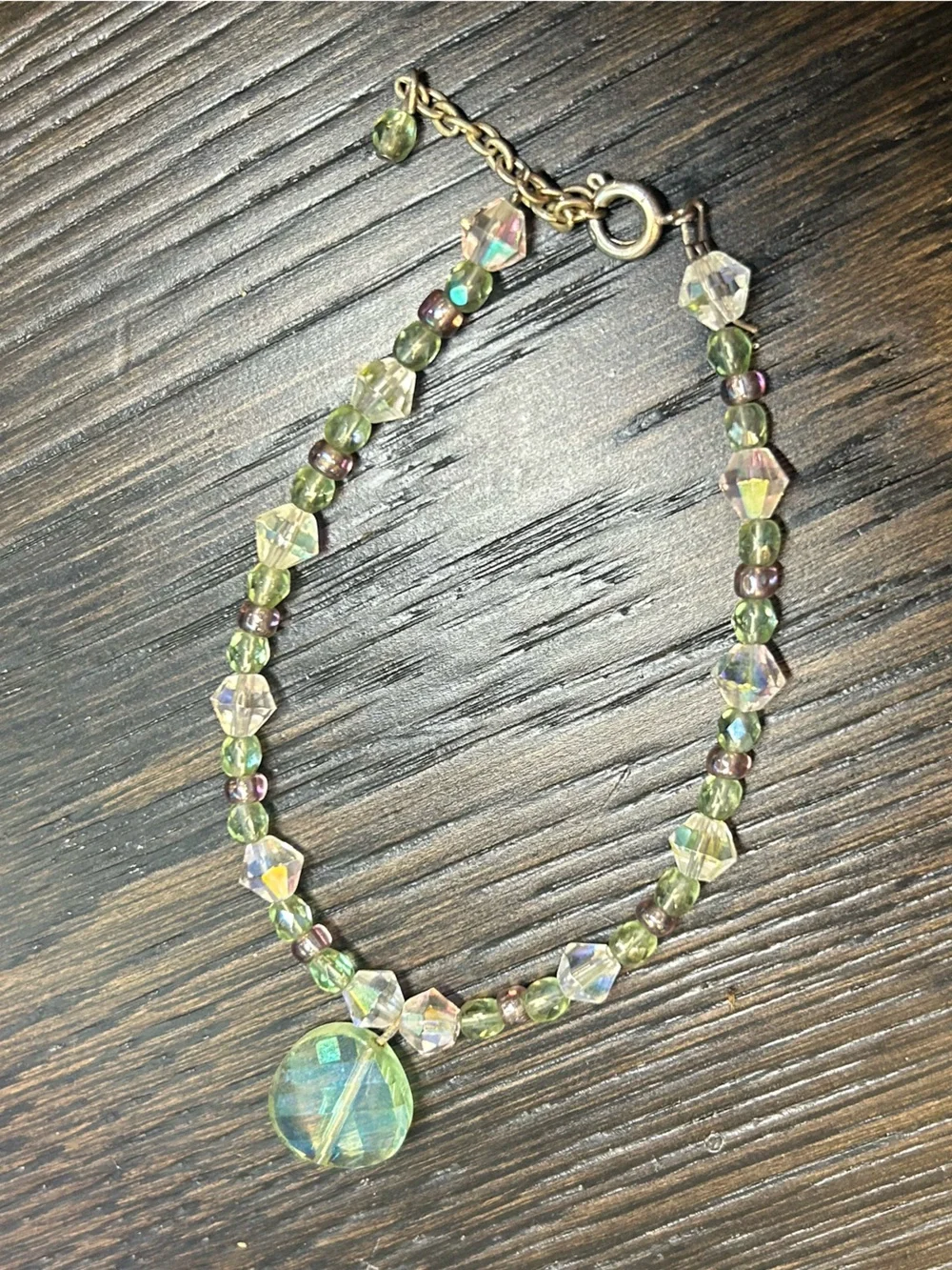 Y2K Fairycore Green Iridescent Crystal Beaded Adjustable Charm Bracelet